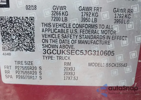 2018 Chevrolet Silverado 1500 1Lz z USA, uszkodzony, nr VIN 3GCUKSEC5JG310605